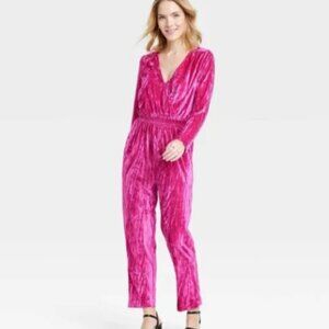 Womens Bell Long Sleeve Velvet Jumpsuit - A New Day Pink Size S